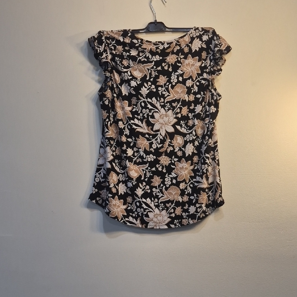 Anne Klein Black Floral Ruffle Sleeve Blouse - Picture 5 of 5